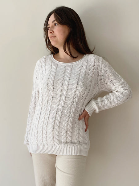 White Cable Knit Sweater