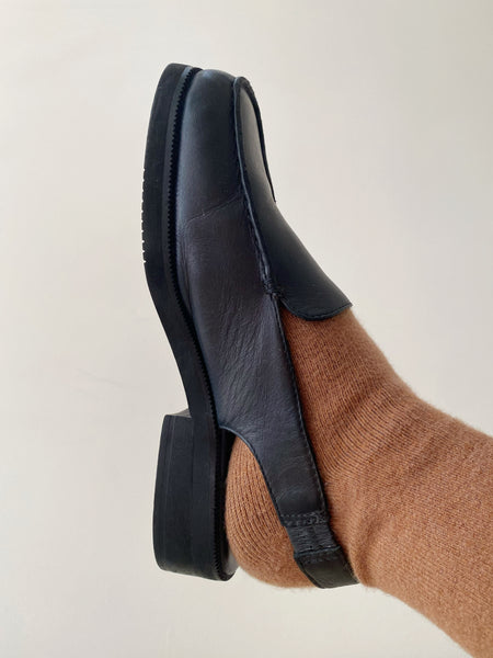 Black Leather Slingback Loafers