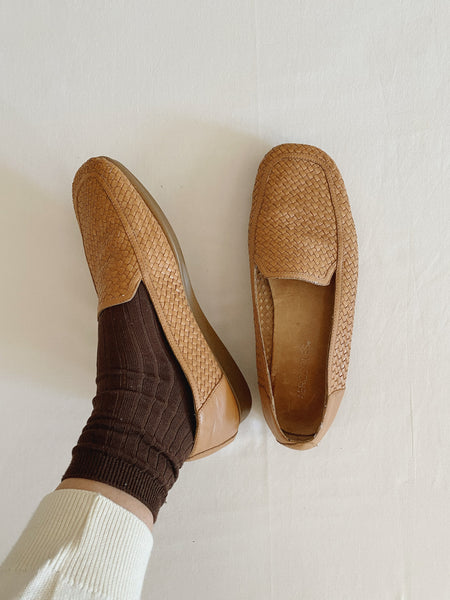 Tan Woven Leather Loafers