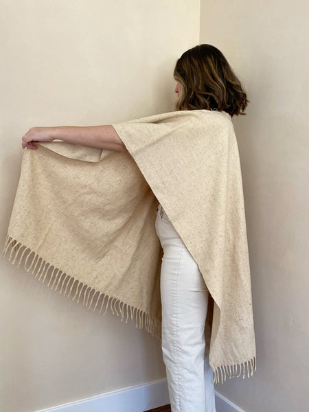 Sand Wool Fringe Poncho