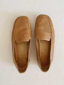 Tan Woven Leather Loafers