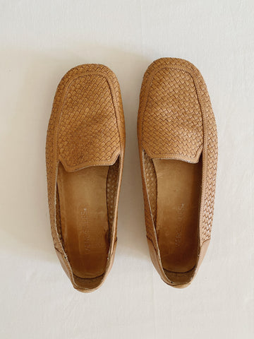 Tan Woven Leather Loafers