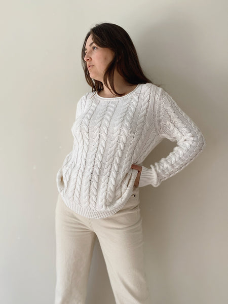 White Cable Knit Sweater